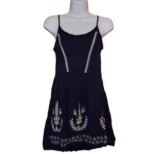 Wet Seal Womens Mini Dress Size S Navy White Embroidered Sleeveless High Waist